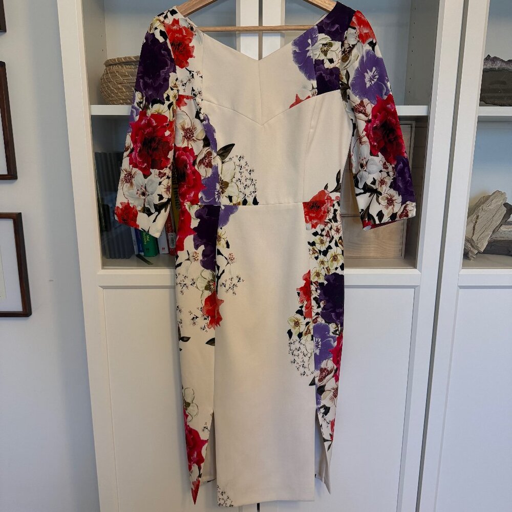 Black Halo Floral Sheath Dress Perfect Wedding Guest Dress 3/4" Sleeves